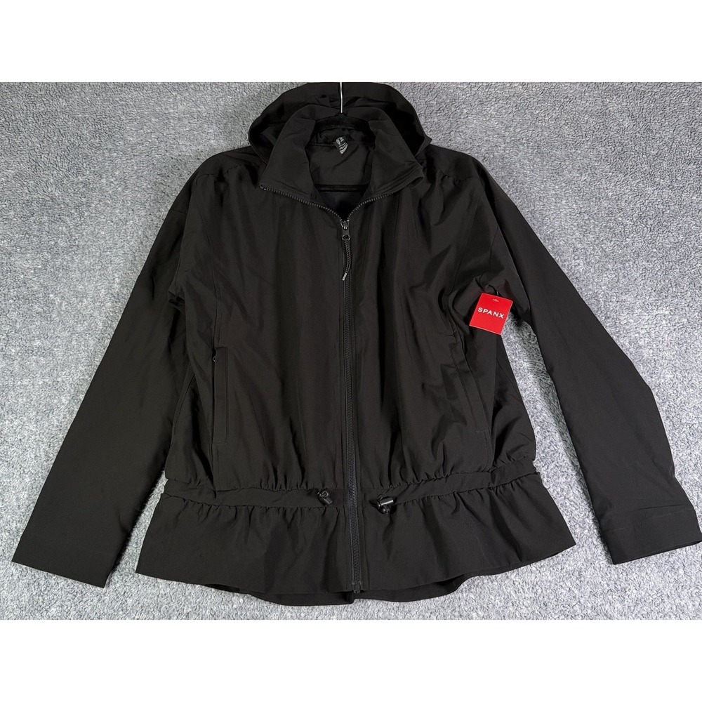 NWT Spanx Black It's A Cinch Water Resistant Jacket Packable Hood Women's Small